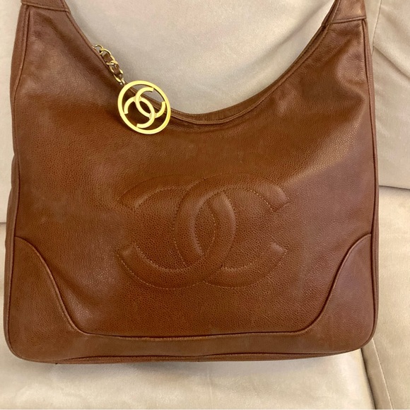 Authentic CHANEL Caviar Hobo Shoulder Bag - Cognac Brown - Picture 5 of 16